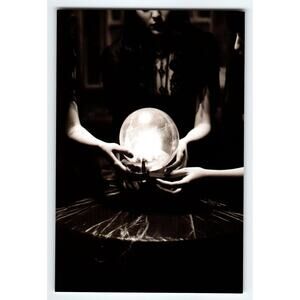 Mystical Black and White Photo of Women with Glowing Crystal Ball 4x6